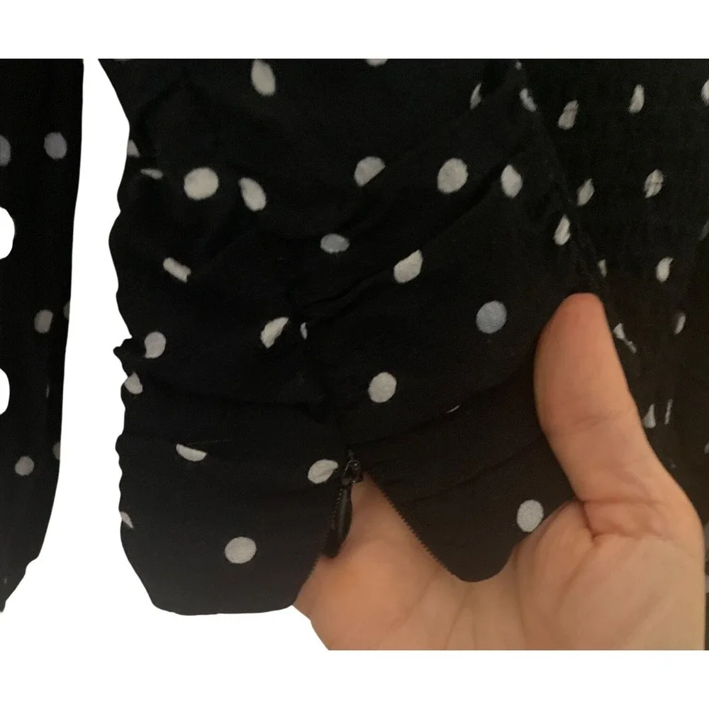 Zara Women Polka Dot Blouse Puff Sleeve Cropped Smocked Ruched Crop Top Black S